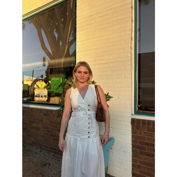 EUDON CHOI COLLECTIVE White Pleated Sleeveless V-Neck Button Maxi Dress Size 6 - Picture 12 of 15